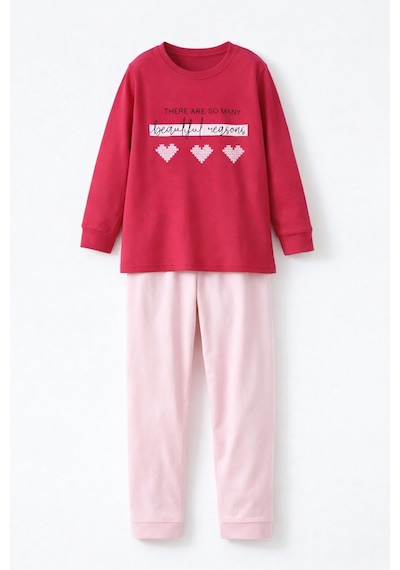 Genç Kız Çocuk Pamuklu Desenli Pijama Takımı 8412 Fuşya02 Fuşya02