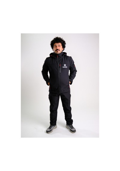 Outdo Premium Softshell Çıkarılabilir Kapüşonlu Mont Rüzgar Geçirmez Su İticidir Siyah Siyah