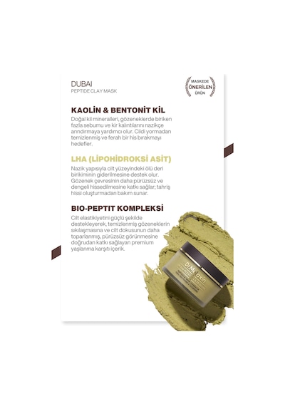 Dubai Peptit Aktif Kömür Kil Maskesi Gözenek Sıkılaştırıcı & Sebum Dengeleyici 100ml