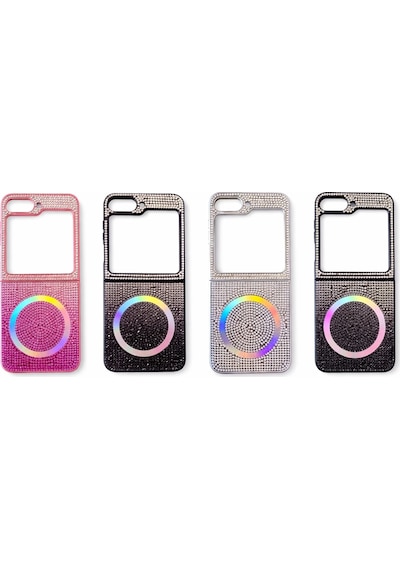Samsung Uyumlu,  Z Flip 6 Kılıf Diamont Magsafe Hologramlı Telefon Kılıfı 1 Renk Siyah