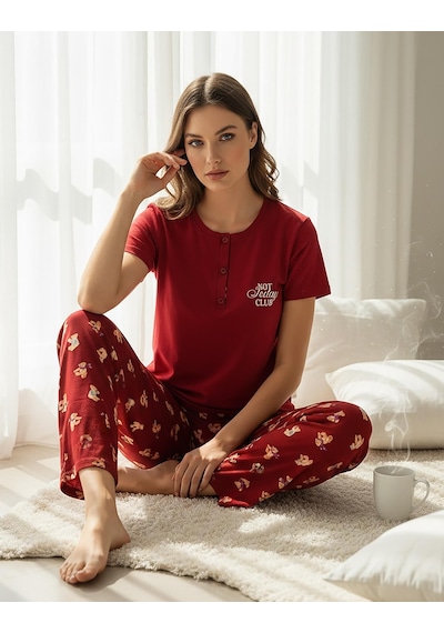 Mihra Kadın Compakt Penye Düğmeli Yaka Kısa Kol İnce Pijama Takımı 90783k - 1 Adet Kırmızı Mihra Kadın Compakt Penye Düğmeli Yaka Kısa Kol İnce Pijama Takımı 90783k - 1 Adet Kırmızı