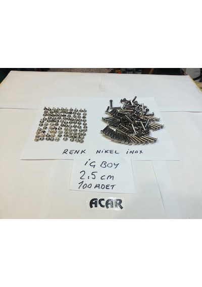 2.5 CM Dosya Klasör Menü Kartela Vidası Nikel Inox Renk 100 Adet