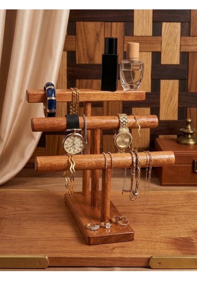 Brothers Craft Ahşap Takı Standı Dekoratif Takı Düzenleyici, Saat, Bileklik Ve Kolye Standı Kestane