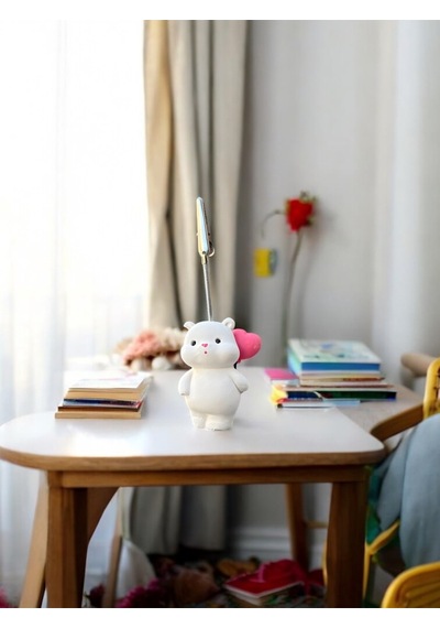 Kalpli Balon Tutan Kawaii Sevimli Ayıcık Fotoğraf Ve Not Tutucu - Ofis Masa Not Tutacağı Beyaz-pembe