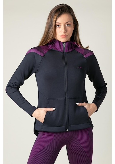 Maraton Active Slimfit Kadın Kapşonlu Uzun Kol Spor Lacivert Tracktop 815015-lacivert