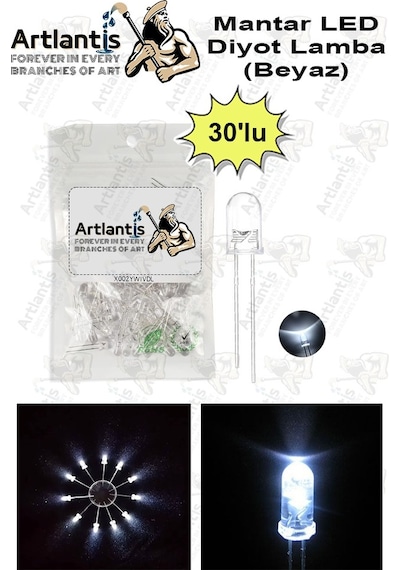 Beyaz Mantar Led Diyot Lamba 30 Lu 1 Paket Beyaz 4.8 Mm Mini Mantar Led Lamba Deney Bilim Proje Arduino Işığı