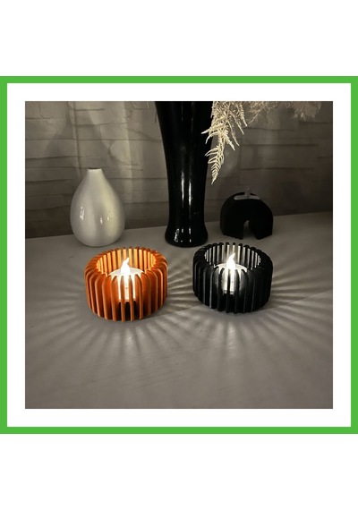 Vaveni 3d Baskı Modern Çizgili Mumluk - Tealight Mumluk 1 Adet -turuncu Arz