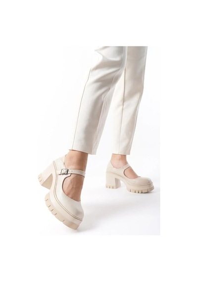 Asmi Shoes Tek Baletli Neon Krem 8 Cm Topuklu Platformlu Loafer Ayakkabı