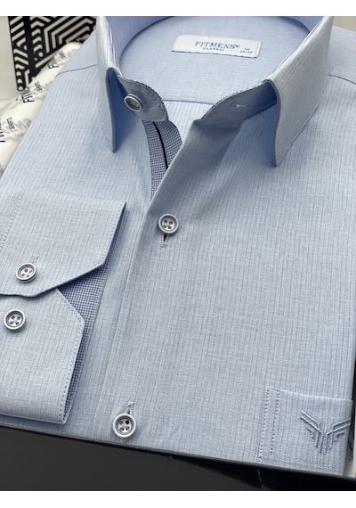 Klasik Uzun Kol Keten Cotton Hediye Kutulu Erkek Gömlek Fs-001261 - Açık Mavi-1419 Açik Mavi