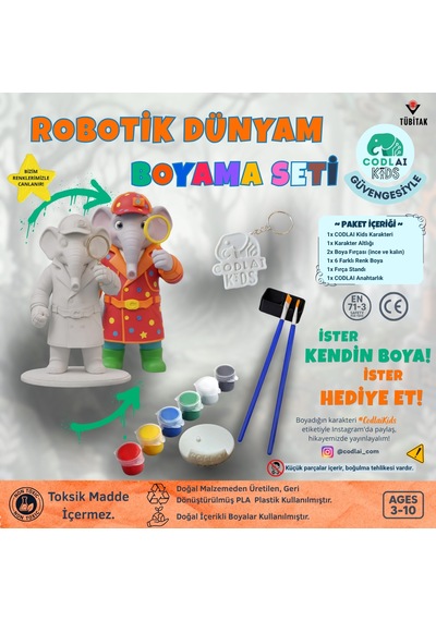 Codlaı Kids Robotik Dünyam 3d Boyama Seti - Çocuklar İçin Eğitici Yaratıcı Oyuncak Boyama Kiti - Dedektif Fil