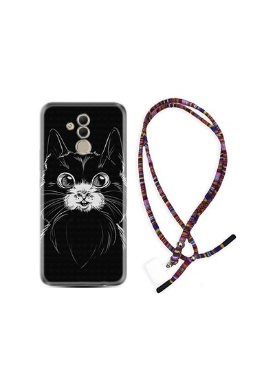 Huawei Mate 20 Lite Kılıf Rasta Boyun Askılı Komik Kedi 1863