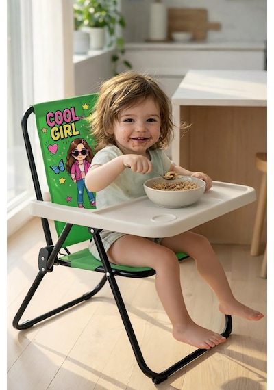 Exent Kids 2 6 Yaş, Katlanır Portatif Mama Sandalyesi, Tak-çıkar Masa İle-cool Girl-yeşil