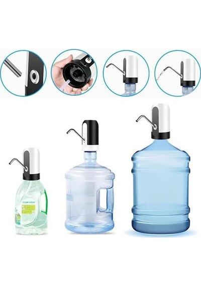 Hızlı Ve Sessiz Damacana Pompası Usb Şarjlı Ve Otomatik Dakikada 1.8 Litre Su Çıkışı Beyaz
