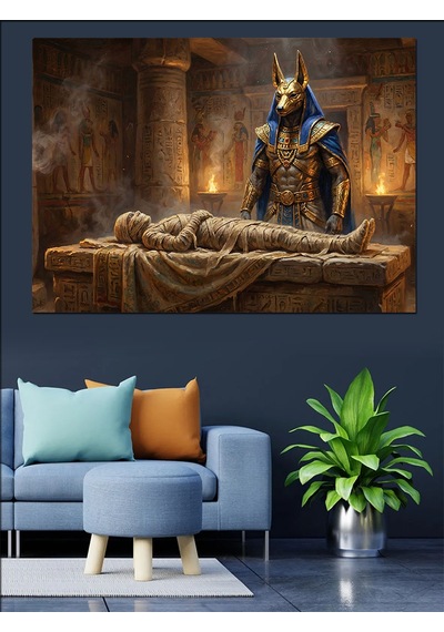 Antik Mısır Anubis Ve Mumya Dekoratif Kanvas - Mdf Ahşap Tablo