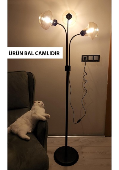 Zambak 3 Lü Siyah Tasarım Metal Ayaklı Lambader 2044b Oturma Odası-salon Lambader Çok Renkli