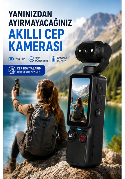 2000mah Q7 2.5k Uhd Akıllı Cep Kamerası 180 Dönebilen Hd Mini Kamera Hafıza Kart Destekli