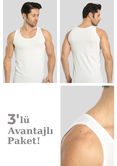 Arma Yıldız Erkek Beyaz Pamuklu Omuzu Lok Dikişli Atlet 3'lü Paket Beyaz