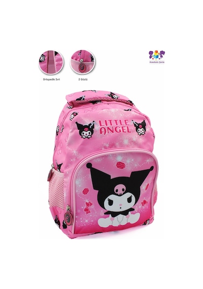2 Gözlü Little Angle Kuromi Anaokulu Çantası - Çocuk Çanta - Kreş Çantası - Kuromi Çanta Pembe