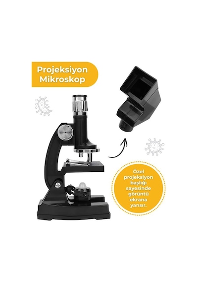 Temel Projeksiyonlu Mikroskop Seti 1200x Büyütme Ve Hazır Preparatlı Bilim Kiti Ptl1200