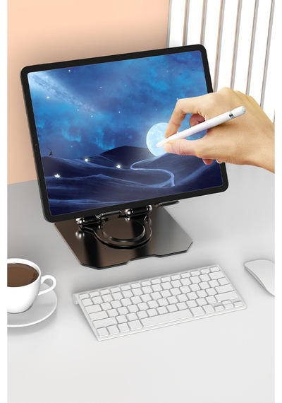 360 Dönen Siyah Metal Ayarlanır Katlanabilir Tablet Telefon Yükselten Tablet Telefon Çalışma Standı