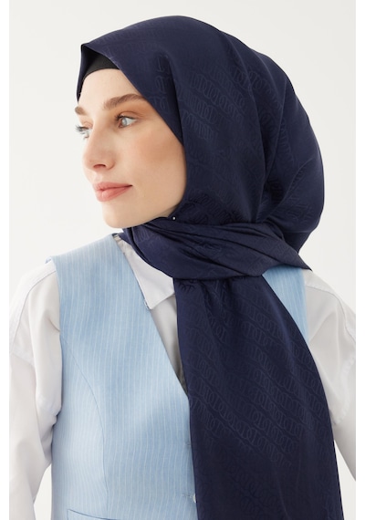 Mirsoy Scarf Halka Desen Parlak Jakar Şal - Lacivert Lacivert