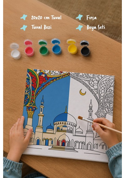 Cami Temalı Şövalesiz Boya Seti 20x20
