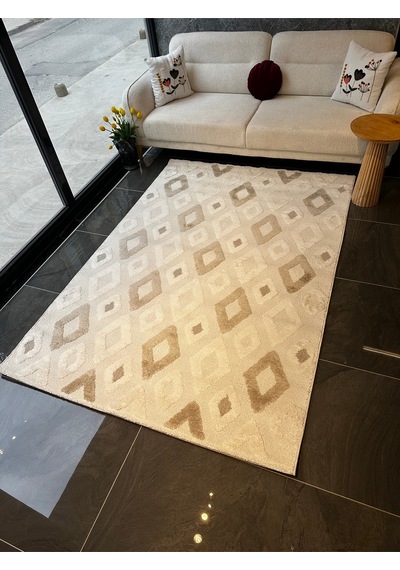 West Halı Salon, Oturma, Yatak Odası Halısı Desen Kodu 68359-060 Krem-kahverengi