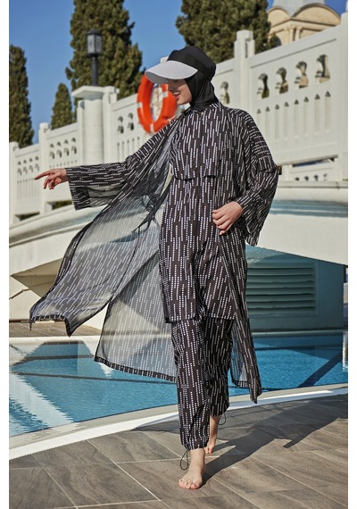Remsa Mayo Remsa Tesettür Mayo Üzerine Tek Kaftan Kimono Pareo Rp006 Yasmin Siyah