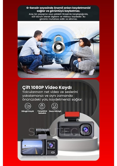 Harvox Araç Içi Hd Kamera 3 Kameralı Wifi Özellikli 1080p Full Hd Gece Görüşlü G-sensör Dashcam A98