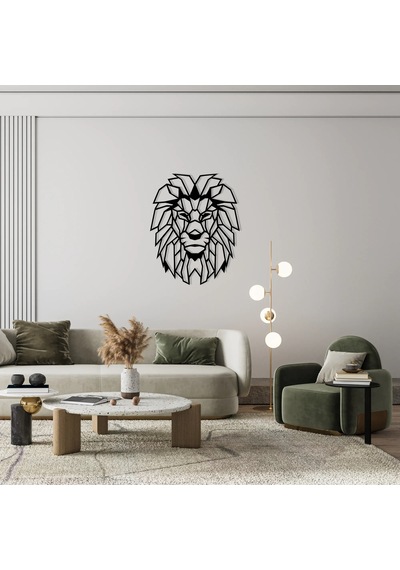 Aslan Kafası Metal Tablo Siyah