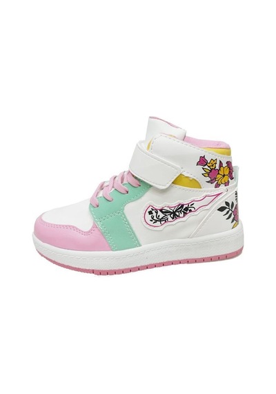 Callion 048 Deri Sneakers Kız Çocuk Spor Ayakkabı 31-35 Beyaz Pembe Su Yeşili Beyaz