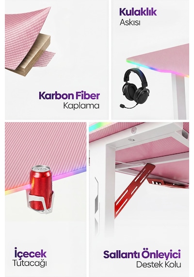 Ion Rgb Aydınlatmalı Oyuncu Masası Pembe Ion Rgb Aydınlatmalı Oyuncu Masası Pembe