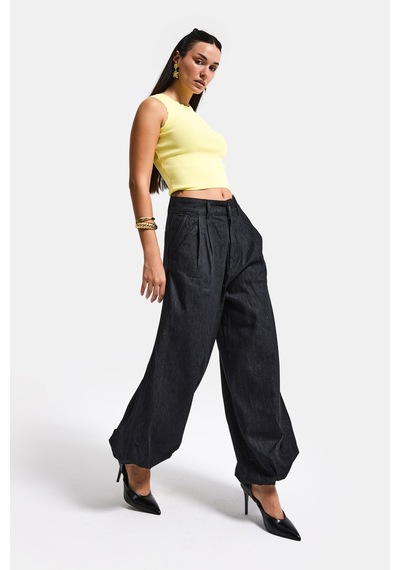 Itsbasic Kadın Su Yıkama Siyah 7s6-51 Jogger Fit Paça Detaylı Özel Tasarım Denim Jean
