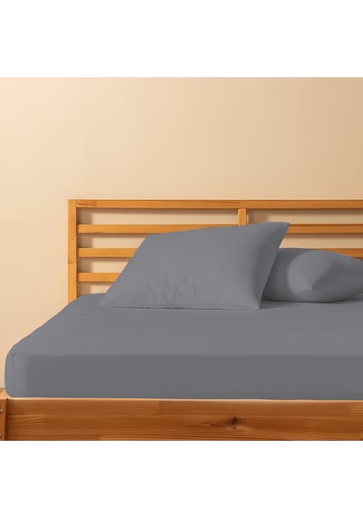 %100 Pamuklu Çift Kişilik Lastikli Çarşaf 180x200+25 50x70 Yastık Kılıfı 2 Adet Gri
