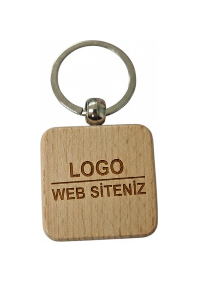 Kişiye Özel Kare Ahşap Anahtarlık Logo Ve Web Sitesi Yazılı Lazer Gravür Anahtarlık Kurumsal Promosyon & Özel Tasarım