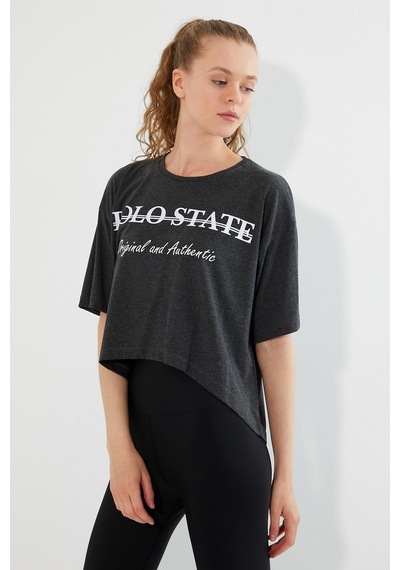 Kadın Baskılı Oversize T-shirt Antrasit