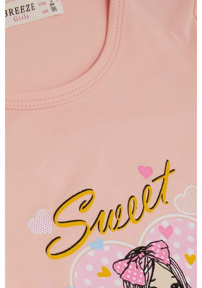 Breeze Kız Çocuk Taytlı Takım Sevimli Kız Baskılı Kalpli 2-6 Yaş, Pembe-pembe Pembe