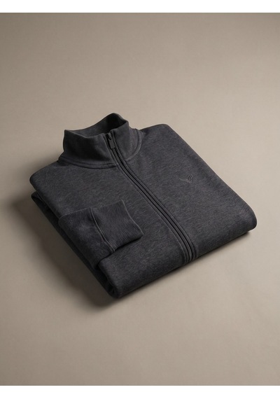 Maccali Erkek Gri Büyük Beden Pamuklu Fermuarlı Sweatshirt