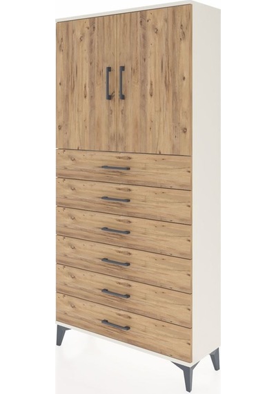 Arges Dolap 2 Raflı 6 Çekmeceli 2 Kapaklı 88x30x182 Aytaşı-çam Aytaşı