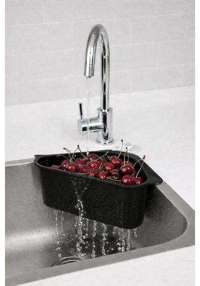 Sas Haus Vantuzlu Üçgen Lavabo Süzgeci Mutfak Evye Köşe Süzgeci Siyah Siyah
