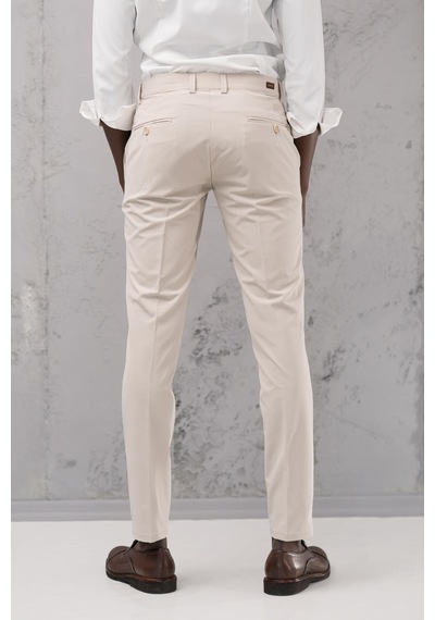 Notra Slimfit Pamuklu Full Likralı Esnek Yazlık Kumaş Pantolon Krem