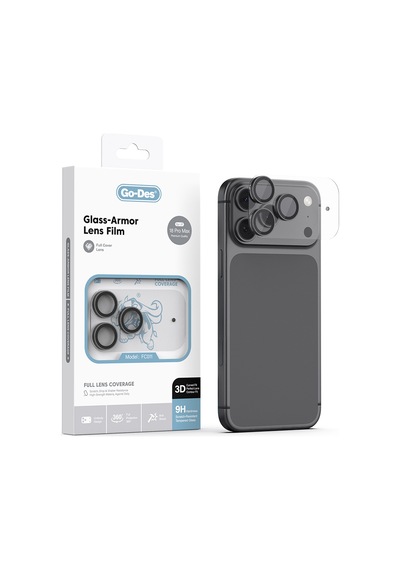İphone 18 Pro Max Uyumlu Go Des Fc011 Glass Armor Serisi Kamera Lens Koruyucu Siyah