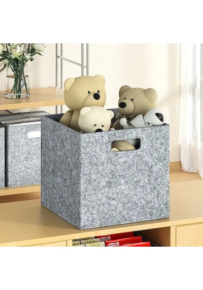Dolap İçi Düzenleyici 2 Adet Organizer 3mm Keçe 32x32x32 Cm Çok Amaçlı Gri Keçe Kutu Gri