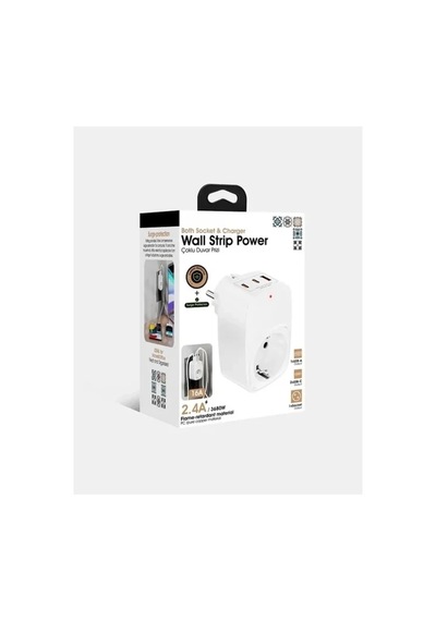 Tekli Yüksek Voltaj Korumalı Duvar Prizi 2x Type-c 1x Usb Çıkışlı Priz Grup Priz Çoğaltıcı Beyaz L