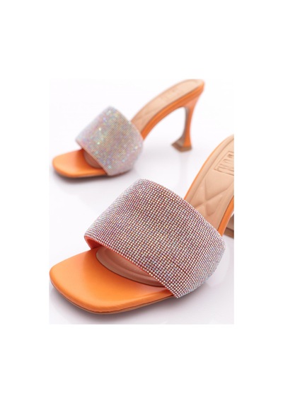 Dgn 8021 Kadin Silver Taşli Topuklu Terlik Orange