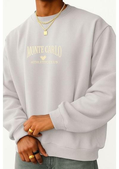Benroma 3 İplik Penye Monte Carlo Baskılı Unisex Sweatshırt Gri