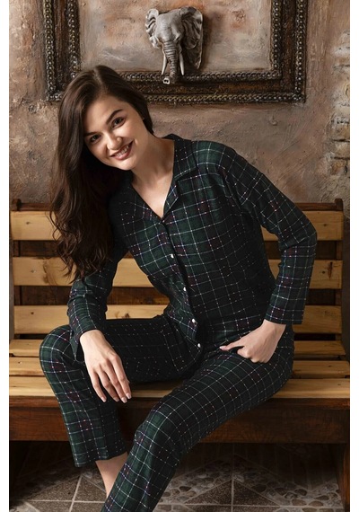 Sude P-200-109 Süet Gömlek Ekose Kadın Pijama Takımı Çok Renkli