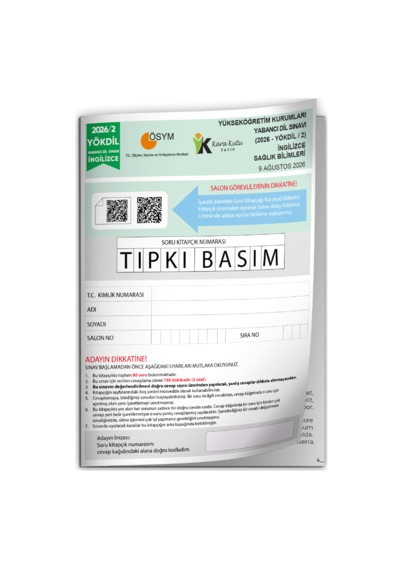 2026/2 Yökdil İngilizce Sağlık Bilimleri Ösym Çıkmış Soru Tıpkı Basım Deneme Kitapçığı Tg