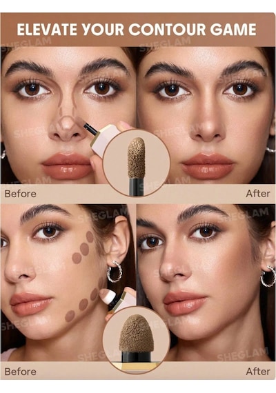 Sheglam Precision Sculpt Sıvı Kontur Duo Hassas Uygulama İçin Çift Uçlu Aplikatör İle Makyaj Makyaj Setleri Warm Honey