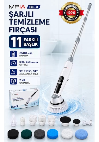 Şarjlı Ve Elektrikli Temizlik Fırçası Turbo Dönüş Teknolojisi Ipx7 Su Geçirmez 11 Başlık Dahil Mutfak, Banyo